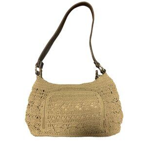 Woven Crochet Mini Shoulder Bag Zip Pocket Boho Hippie Sand